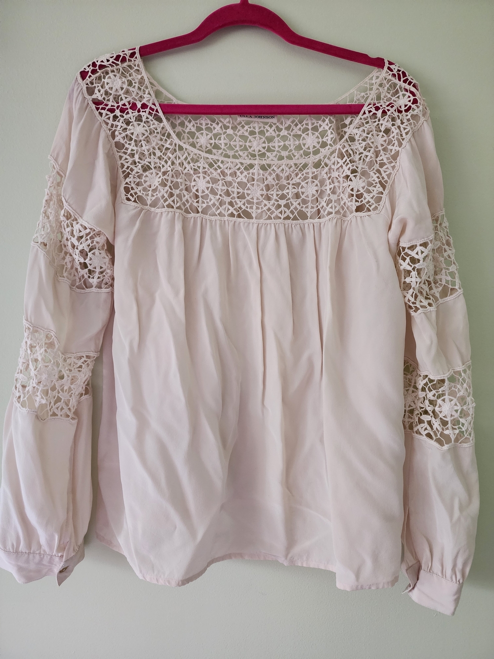 Ulla Johnson Crochet Yoke Long Sleeve Blouse